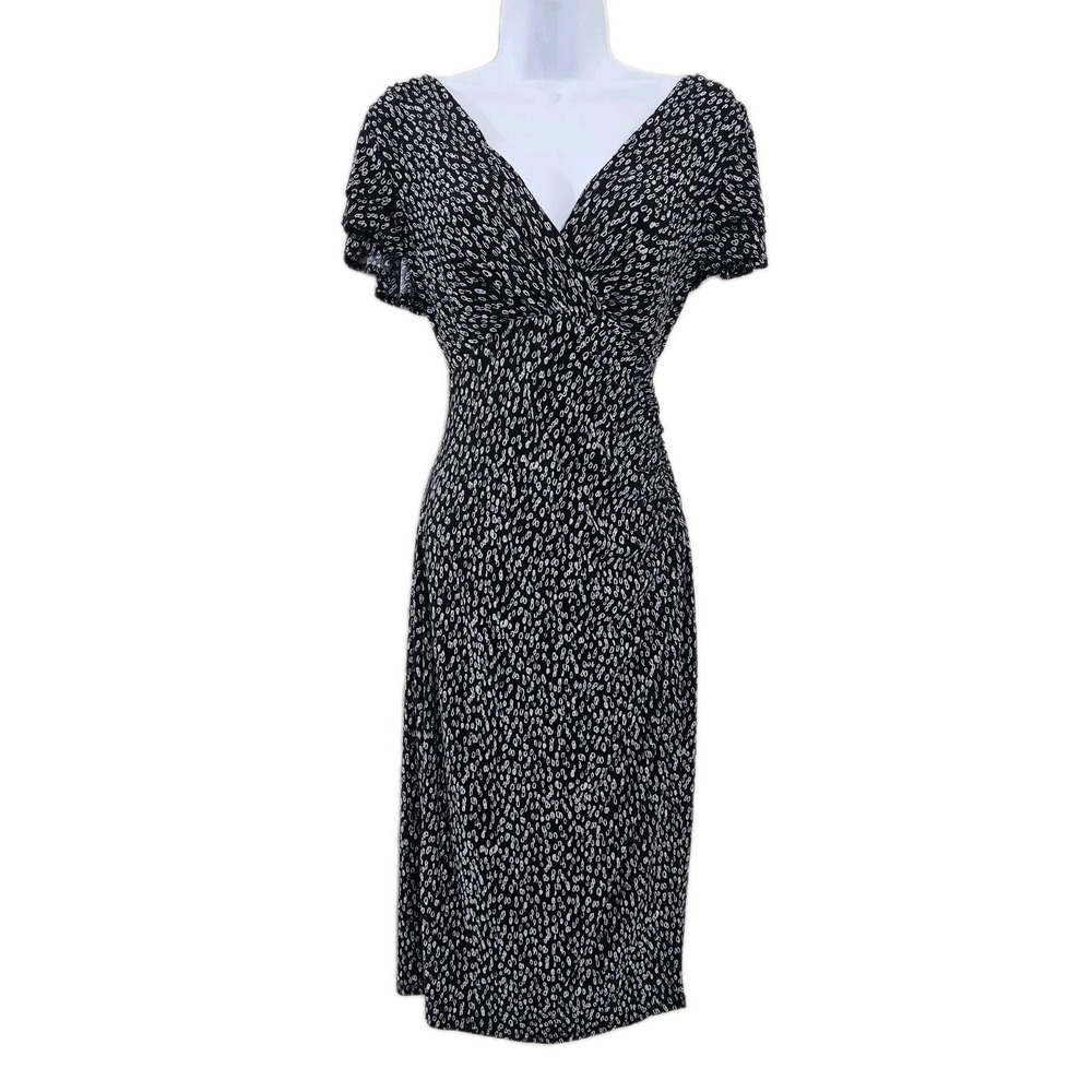 Lauren Ralph Lauren Brisa Women's Dress 8 Black White Geometric Circle Spotted